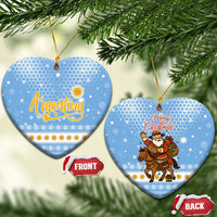 Argentina Christmas Ceramic Ornament with Blue-White Snowflake Pattern, Sun Emblem, and Gaucho Santa Riding Horse Motif - Wonder Print Shop