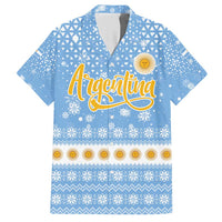 Argentina Christmas Hawaiian Shirt with Blue-White Snowflake Pattern, Sun Emblem, and Gaucho Santa Riding Horse Motif - Wonder Print Shop