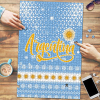 Argentina Christmas Puzzle with Blue-White Snowflake Pattern, Sun Emblem, and Gaucho Santa Riding Horse Motif - Wonder Print Shop