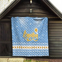 Argentina Christmas Quilt with Blue-White Snowflake Pattern, Sun Emblem, and Gaucho Santa Riding Horse Motif - Wonder Print Shop