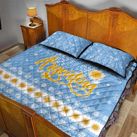 Argentina Christmas Quilt Bed Set with Blue-White Snowflake Pattern, Sun Emblem, and Gaucho Santa Riding Horse Motif - Wonder Print Shop