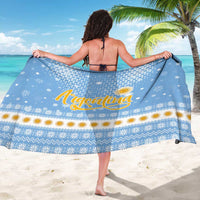 Argentina Christmas Sarong with Blue-White Snowflake Pattern, Sun Emblem, and Gaucho Santa Riding Horse Motif - Wonder Print Shop