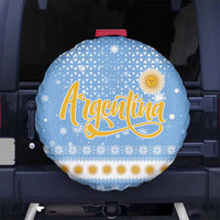 Argentina Christmas Spare Tire Cover with Blue-White Snowflake Pattern, Sun Emblem, and Gaucho Santa Riding Horse Motif - Wonder Print Shop