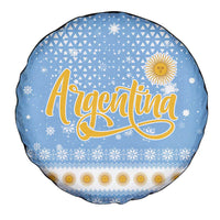 Argentina Christmas Spare Tire Cover with Blue-White Snowflake Pattern, Sun Emblem, and Gaucho Santa Riding Horse Motif - Wonder Print Shop