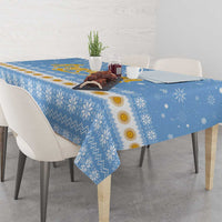 Argentina Christmas Tablecloth with Blue-White Snowflake Pattern, Sun Emblem, and Gaucho Santa Riding Horse Motif - Wonder Print Shop