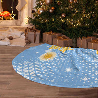Argentina Christmas Tree Skirt with Blue-White Snowflake Pattern, Sun Emblem, and Gaucho Santa Riding Horse Motif - Wonder Print Shop