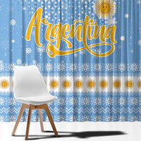 Argentina Christmas Window Curtain with Blue-White Snowflake Pattern, Sun Emblem, and Gaucho Santa Riding Horse Motif - Wonder Print Shop