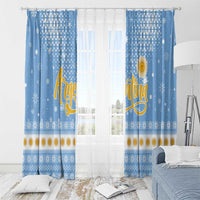 Argentina Christmas Window Curtain with Blue-White Snowflake Pattern, Sun Emblem, and Gaucho Santa Riding Horse Motif - Wonder Print Shop