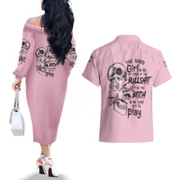 The Good Girl In Me Got Tired Skull Couples Matching Off The Shoulder Long Sleeve Dress and Hawaiian Shirt - Wonder Print Shop