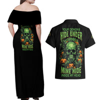 Your Demons Hide Under Your Bed Skull Halloween Couples Matching Off Shoulder Maxi Dress and Hawaiian Shirt - Wonder Print Shop