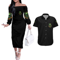 Your Demons Hide Under Your Bed Skull Halloween Couples Matching Off The Shoulder Long Sleeve Dress and Hawaiian Shirt - Wonder Print Shop