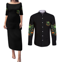 Your Demons Hide Under Your Bed Skull Halloween Couples Matching Puletasi Dress and Long Sleeve Button Shirt - Wonder Print Shop