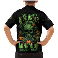 Your Demons Hide Under Your Bed Skull Halloween Family Matching Mermaid Dress and Hawaiian Shirt - Wonder Print Shop