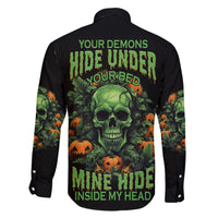 Your Demons Hide Under Your Bed Skull Halloween Family Matching Off Shoulder Short Dress and Hawaiian Shirt - Wonder Print Shop