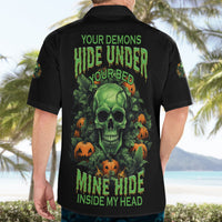 Your Demons Hide Under Your Bed Skull Halloween Hawaiian Shirt - Wonder Print Shop