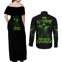 You My Friend Should Have Been Swallowed Halloween Couples Matching Off Shoulder Maxi Dress and Long Sleeve Button Shirt - Wonder Print Shop
