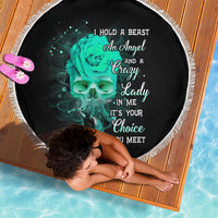 I Hold A Beast An Angel Crazy Lady In Me Beach Blanket - Wonder Print Shop