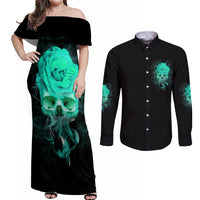 I Hold A Beast An Angel Crazy Lady In Me Couples Matching Off Shoulder Maxi Dress and Long Sleeve Button Shirt - Wonder Print Shop