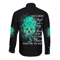 I Hold A Beast An Angel Crazy Lady In Me Long Sleeve Button Shirt - Wonder Print Shop