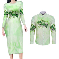 Stuck Between Idk Idc And Idgaf Rose Skull Patrick's Day Couples Matching Long Sleeve Bodycon Dress and Long Sleeve Button Shirt - Wonder Print Shop