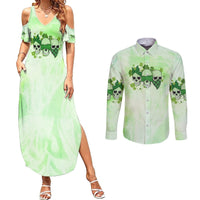 Stuck Between Idk Idc And Idgaf Rose Skull Patrick's Day Couples Matching Summer Maxi Dress and Long Sleeve Button Shirt - Wonder Print Shop