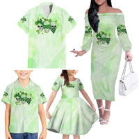Stuck Between Idk Idc And Idgaf Rose Skull Patrick's Day Family Matching Off Shoulder Long Sleeve Dress and Hawaiian Shirt - Wonder Print Shop