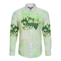 Stuck Between Idk Idc And Idgaf Rose Skull Patrick's Day Long Sleeve Button Shirt - Wonder Print Shop