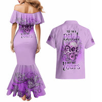 Yes I'm A B But Not Yours Purple Couples Matching Mermaid Dress and Hawaiian Shirt - Wonder Print Shop