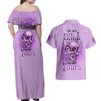 Yes I'm A B But Not Yours Purple Couples Matching Off Shoulder Maxi Dress and Hawaiian Shirt - Wonder Print Shop