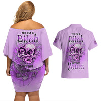 Yes I'm A B But Not Yours Purple Couples Matching Off Shoulder Short Dress and Hawaiian Shirt - Wonder Print Shop