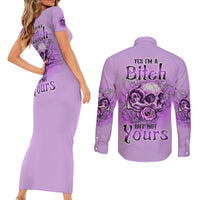 Yes I'm A B But Not Yours Purple Couples Matching Short Sleeve Bodycon Dress and Long Sleeve Button Shirt - Wonder Print Shop