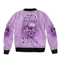 Yes I'm A B But Not Yours Purple Sleeve Zip Bomber Jacket - Wonder Print Shop