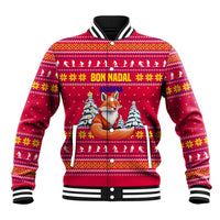 Bon Nadal Andorra Christmas Baseball Jacket with Fox Snowy Trees and Andorran Flag - Wonder Print Shop