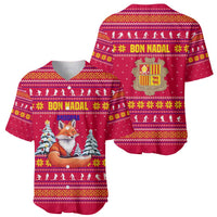 Bon Nadal Andorra Christmas Baseball Jersey with Fox Snowy Trees and Andorran Flag - Wonder Print Shop