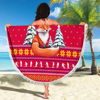 Bon Nadal Andorra Christmas Beach Blanket with Fox Snowy Trees and Andorran Flag - Wonder Print Shop