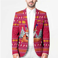 Bon Nadal Andorra Christmas Blazer with Fox Snowy Trees and Andorran Flag - Wonder Print Shop