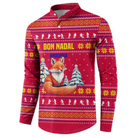 Bon Nadal Andorra Christmas Button Sweatshirt with Fox Snowy Trees and Andorran Flag - Wonder Print Shop