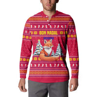 Bon Nadal Andorra Christmas Button Sweatshirt with Fox Snowy Trees and Andorran Flag - Wonder Print Shop