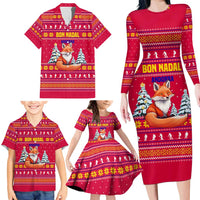 Bon Nadal Andorra Christmas Family Matching Long Sleeve Bodycon Dress and Hawaiian Shirt with Fox Snowy Trees and Andorran Flag - Wonder Print Shop