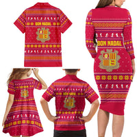 Bon Nadal Andorra Christmas Family Matching Long Sleeve Bodycon Dress and Hawaiian Shirt with Fox Snowy Trees and Andorran Flag - Wonder Print Shop
