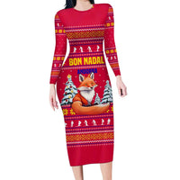 Bon Nadal Andorra Christmas Family Matching Long Sleeve Bodycon Dress and Hawaiian Shirt with Fox Snowy Trees and Andorran Flag - Wonder Print Shop