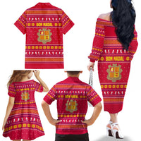 Bon Nadal Andorra Christmas Family Matching Off The Shoulder Long Sleeve Dress and Hawaiian Shirt with Fox Snowy Trees and Andorran Flag - Wonder Print Shop