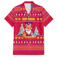Bon Nadal Andorra Christmas Family Matching Off The Shoulder Long Sleeve Dress and Hawaiian Shirt with Fox Snowy Trees and Andorran Flag - Wonder Print Shop