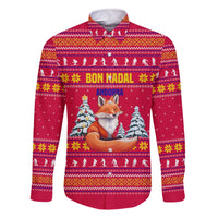 Bon Nadal Andorra Christmas Family Matching Off The Shoulder Long Sleeve Dress and Hawaiian Shirt with Fox Snowy Trees and Andorran Flag - Wonder Print Shop