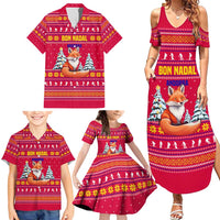 Bon Nadal Andorra Christmas Family Matching Summer Maxi Dress and Hawaiian Shirt with Fox Snowy Trees and Andorran Flag - Wonder Print Shop