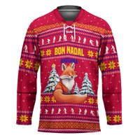 Bon Nadal Andorra Christmas Hockey Jersey with Fox Snowy Trees and Andorran Flag - Wonder Print Shop