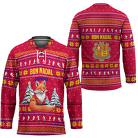 Bon Nadal Andorra Christmas Hockey Jersey with Fox Snowy Trees and Andorran Flag - Wonder Print Shop