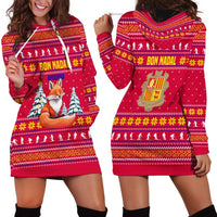 Bon Nadal Andorra Christmas Hoodie Dress with Fox Snowy Trees and Andorran Flag - Wonder Print Shop