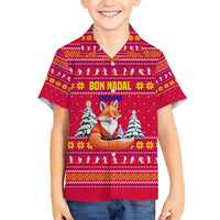 Bon Nadal Andorra Christmas Kid Hawaiian Shirt with Fox Snowy Trees and Andorran Flag - Wonder Print Shop