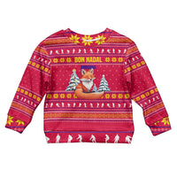 Bon Nadal Andorra Christmas Kid Ugly Christmas Sweater with Fox Snowy Trees and Andorran Flag - Wonder Print Shop